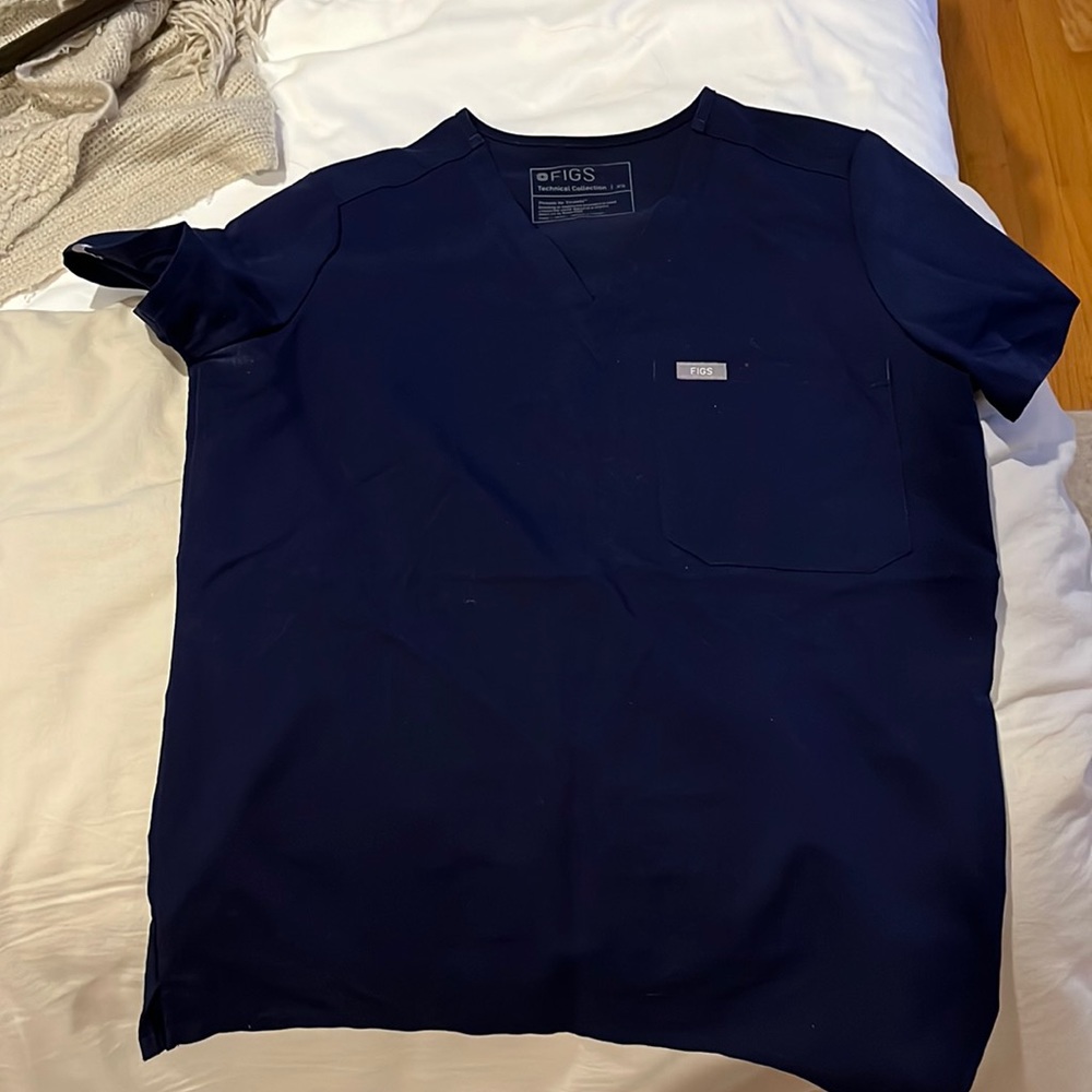 Figs One Pocket Scrub Top Navy Blue